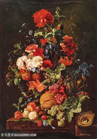 鲜花水果油画图片