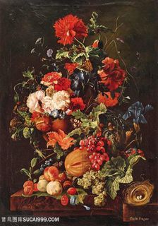 鲜花水果油画图片 鲜花水果油画图片