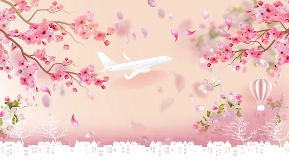 樱花与飞机插画PSD素材 樱花与飞机插画PSD素材