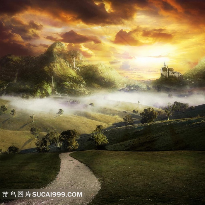 乌云夕阳余辉图