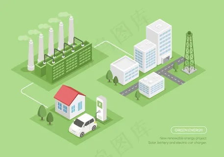 矢量绿色环保新能源节能减排插画