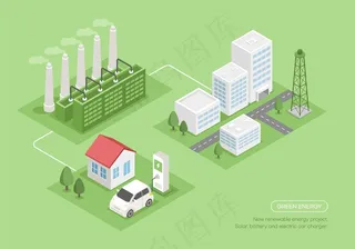 矢量绿色环保新能源节能减排插画