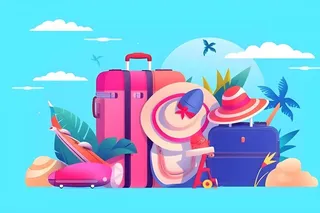 行李箱旅行蓝色天空背景