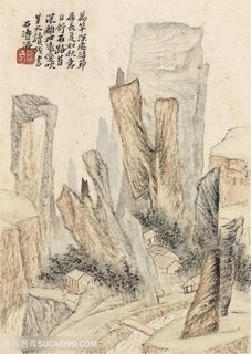 清代石涛山水册深隐夜读国画图片