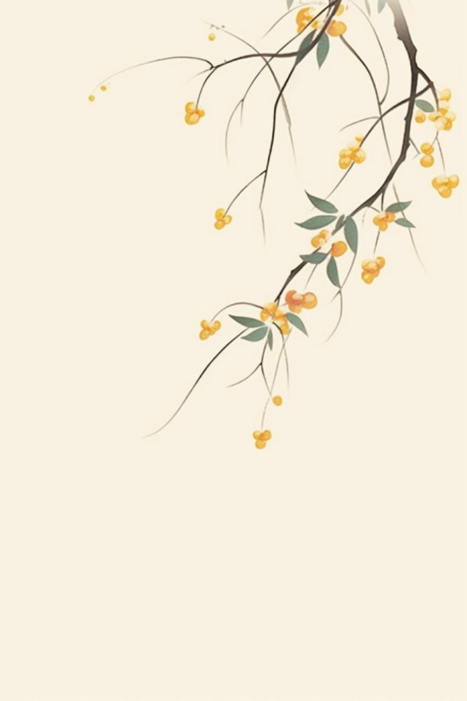 桂花枝叶清新黄色国风背景(896x1344)