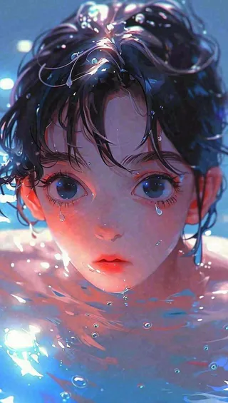 夏天少年男孩海底游泳水面，夏至小暑儿童节