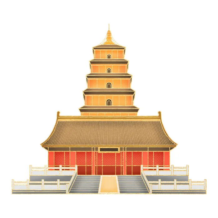复古中国风国潮古建筑插画手绘高楼古塔PSD素材亭子png免抠图psd模版下载