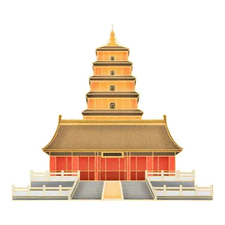 复古中国风国潮古建筑插画手绘高楼古塔PSD素材亭子png免抠图