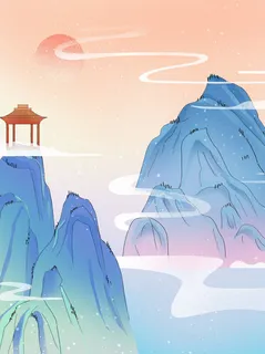 中国风国潮风山水祥云插画图案首页装修海报背景PSD设计模板素材 中国风国潮风山水祥云插画图案首页装修海报背景PSD设计模板素材