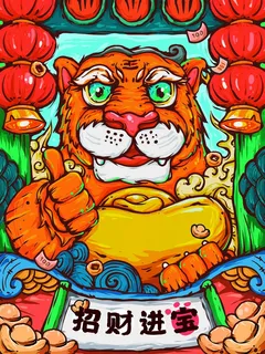 虎年新年喜庆插画海报展板psd模板 虎年新年喜庆插画海报展板psd模板