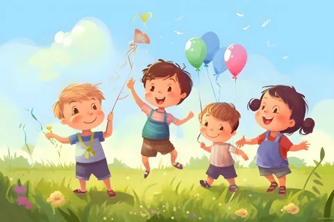 儿童孩子玩耍气球乐园聚会插画海报素材背景