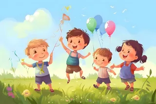 儿童孩子玩耍气球乐园聚会插画海报素材背景