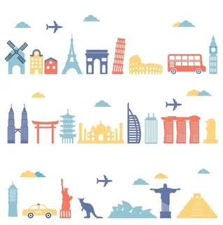 彩色卡通风车汽车飞机建筑等