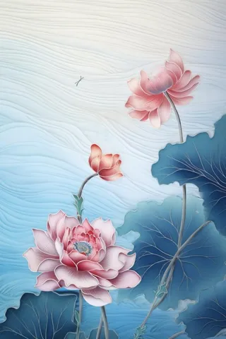 简约大气粉色鲜花蓝色水背景