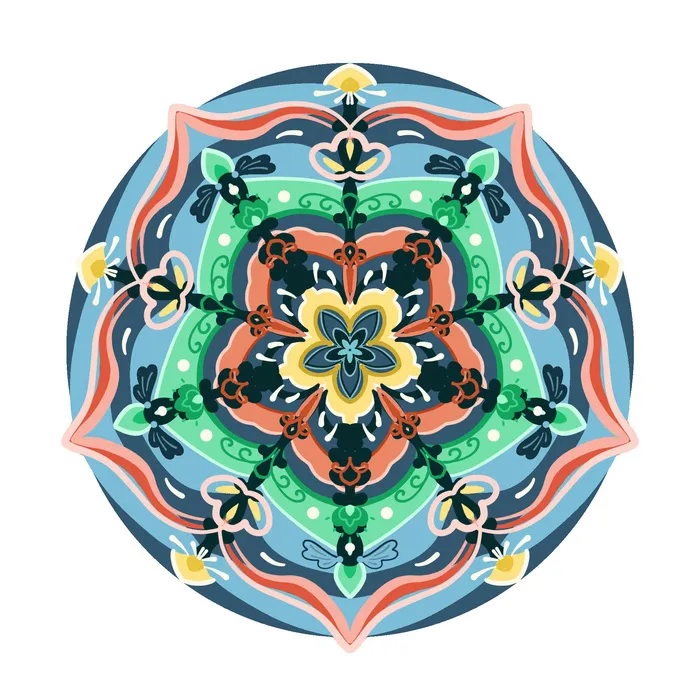 复古中式国潮风敦煌花纹装饰图案花卉藻井肌理圆形边框素材(2000x2000)psd模版下载