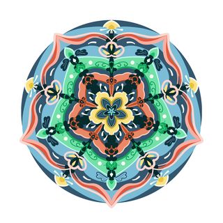 复古中式国潮风敦煌花纹装饰图案花卉藻井肌理圆形边框素材