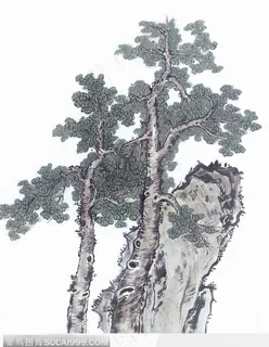 松树奇石图 松树奇石图
