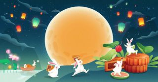 中秋节快乐月饼兔子背景