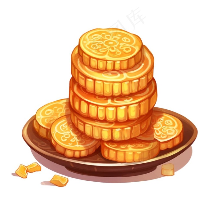 中秋月饼美食插画免抠(1024x1024)