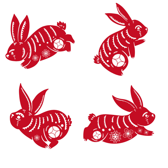 手绘2023兔年新年卡通兔子形象IP插画元素PSD设计素材png图案