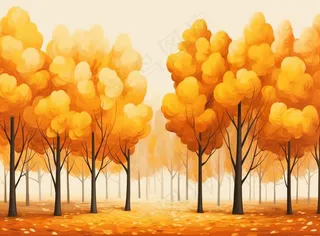 秋季树林黄色树叶卡通插画素材背景