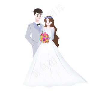 手绘婚礼新郎新娘人物插画