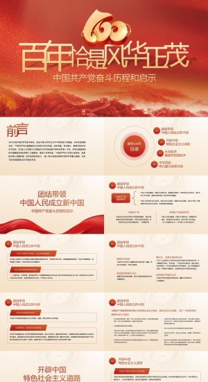 百年恰是风华正茂建党100周年ppt模板预览图