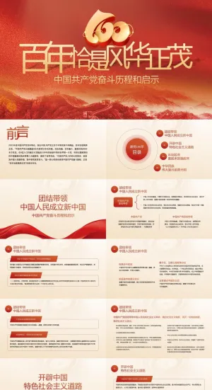 百年恰是风华正茂建党100周年ppt模板预览图