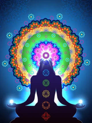 头顶有彩色光环的人体