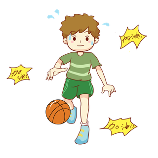 卡通手绘打篮球男孩