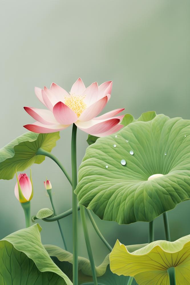 淡雅荷花绿色简约背景(2400x3600)
