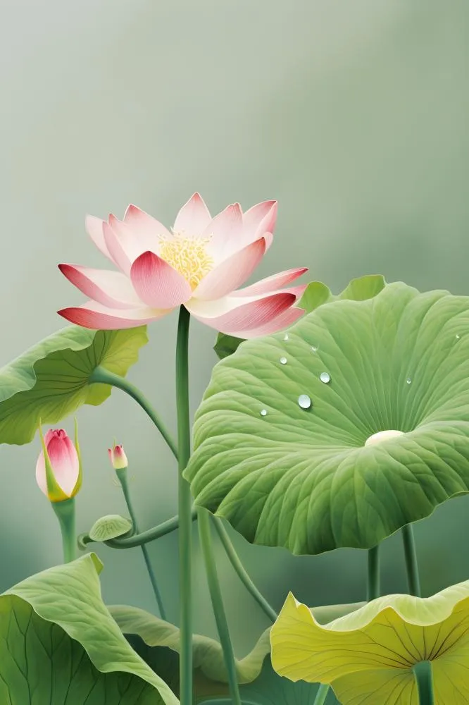 淡雅荷花绿色简约背景(2400x3600)