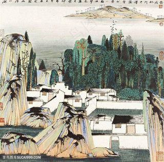 薛亮水墨风景画乡村房子装饰画