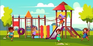 在夏天游乐场的滑稽儿童