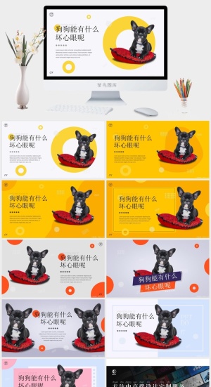 时尚可爱狗狗动物主题ppt模板预览图