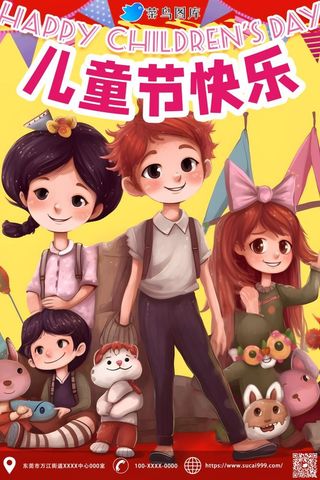 儿童节欢乐庆祝人物海报