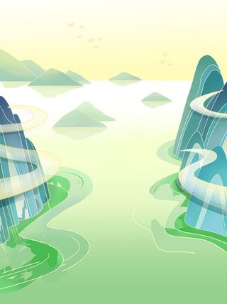 中国风国潮风山水祥云插画图案首页装修海报背景PSD设计模板素材