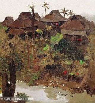 吴冠中手绘茅草屋美景