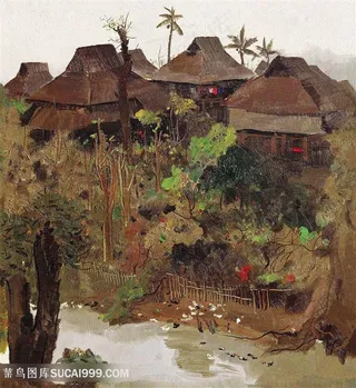 吴冠中手绘茅草屋美景