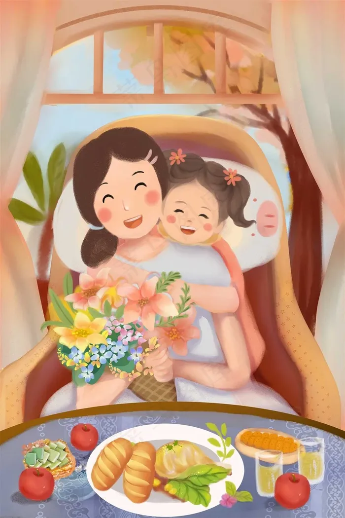 母亲节插画   psd模版下载