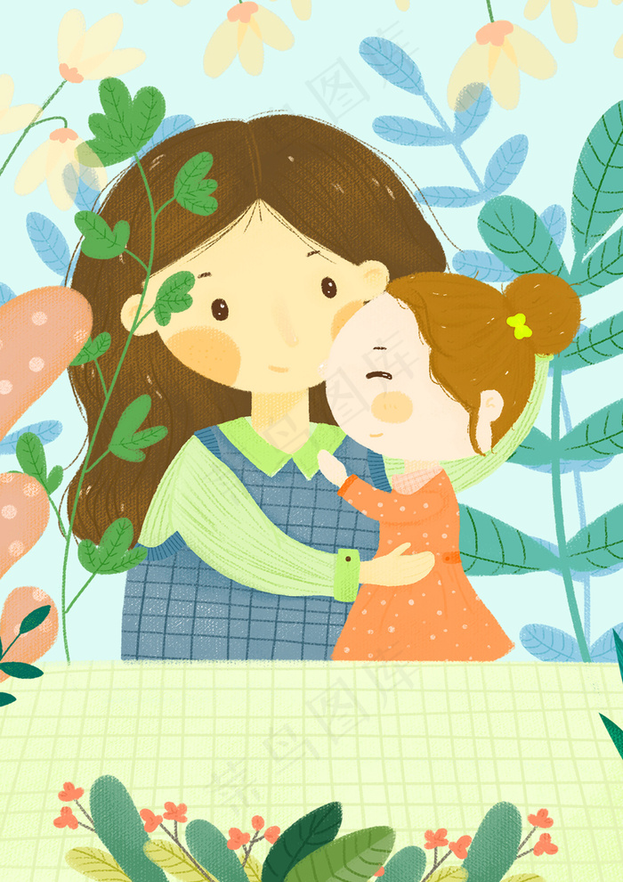 手绘卡通母亲节插画漫画素材