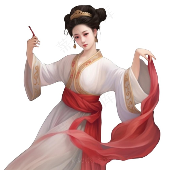 古风古装少女仙气粉色衣裙插画免抠(1024x1024)