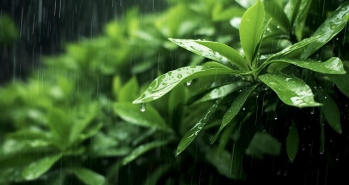 下雨天树叶绿色背景