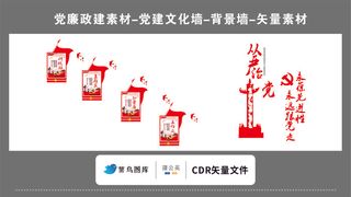 党建文化墙党建素材CDR预览图红色背景从严治党永远跟党走楼梯文化墙