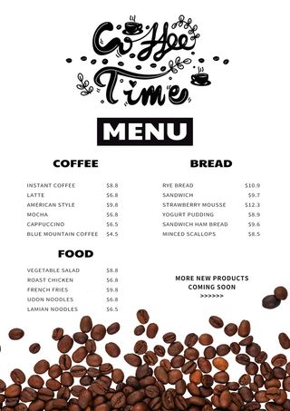 英文咖啡菜单白色背景