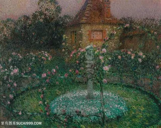 印象派莫奈花坛油画图片