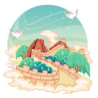 国潮风旅游建筑城市地标景区北京上海插图插画元素素材设计模板