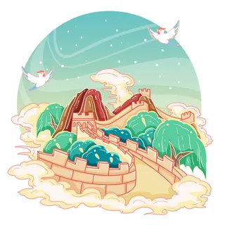 国潮风旅游建筑城市地标景区北京上海插图插画元素素材设计模板