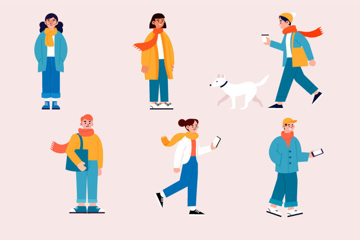 冬天服饰服装冬装穿冬装保暖冬季卡通人物男女装Ai矢量图片素材