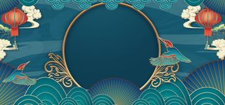 中国风国潮宫廷复古祥云锦鲤花卉扇子BANNER海报背景PSD素材